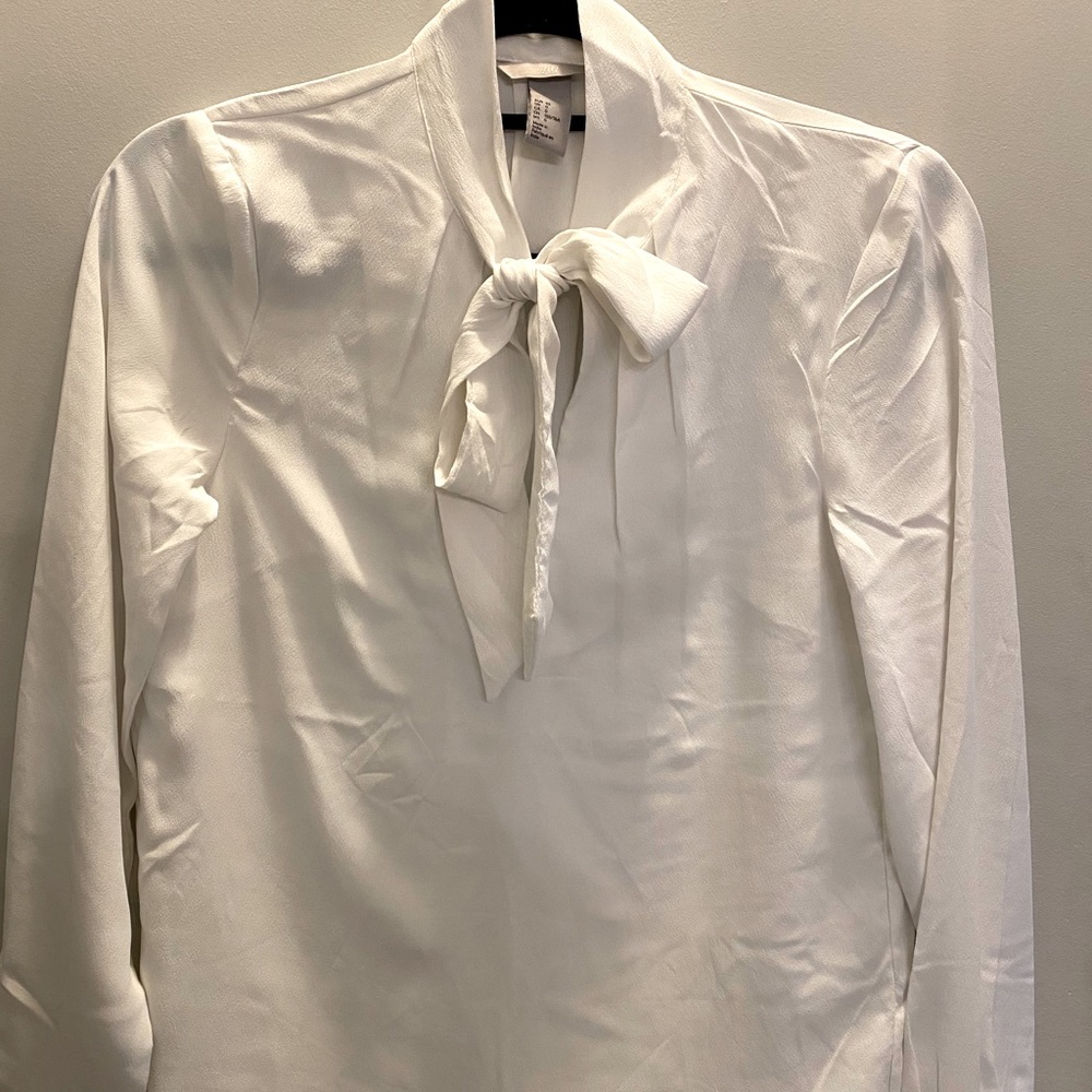White Pussy Bow Blouse